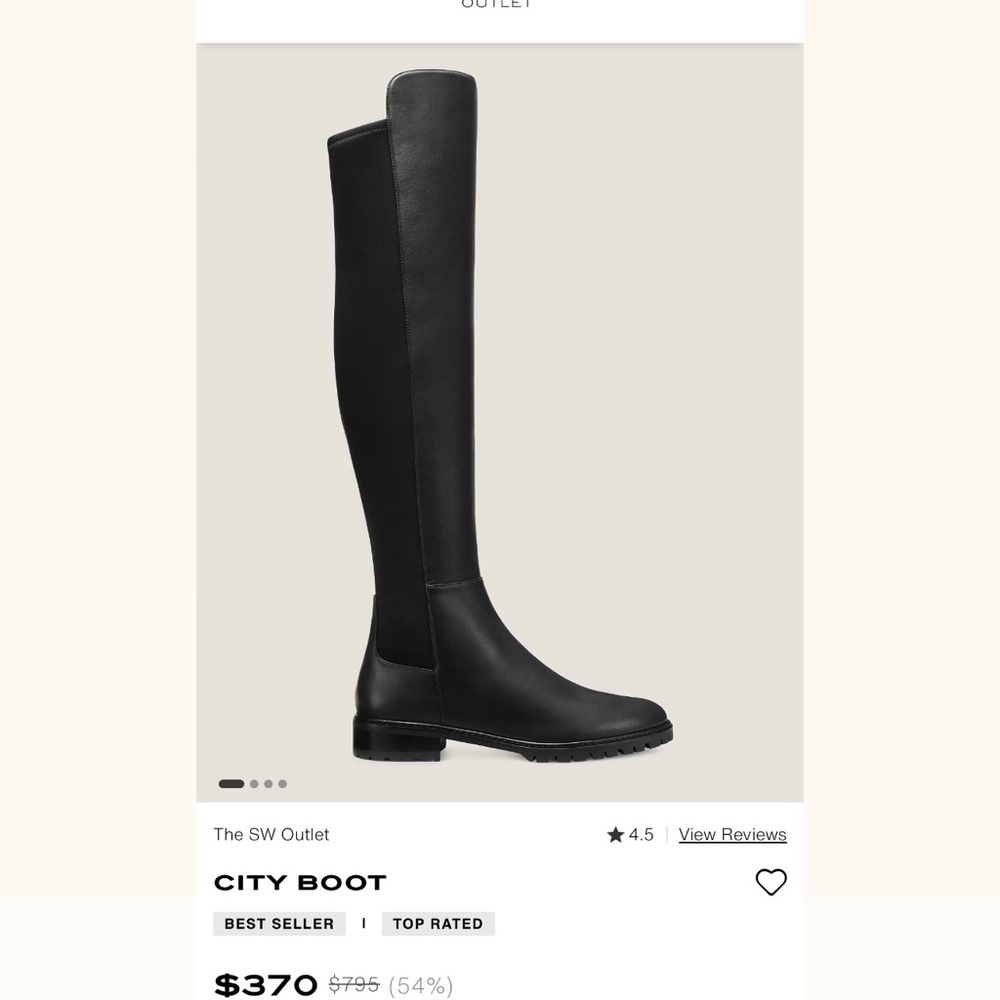 Stuart Weitzman 5050 CITY BOOT 
Black Leather, Size 5.5